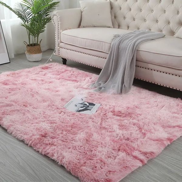 Tapis dégradé de teinture par nouage pour salon moderne, tapis de sol pour canapé, long tapis en peluche, tapis doux et moelleux, coussin de jeu pour chambre d'enfant, gris 231101