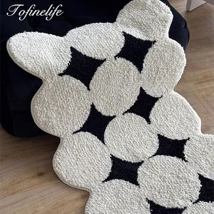 Tapis de qualité supérieure en peluche épaissir tapis noir blanc pour salon doux moelleux tapis de chevet tapis antidérapant Ins Style tapis de sol 231019