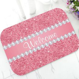 Tapis tendance Faux paillettes roses et diamants paillasson Chic Girly bienvenue tapis de sol tapis de bain cuisine entrée porte tapis moderne caoutchouc 230905