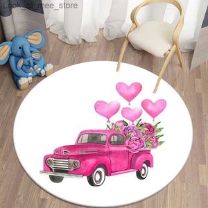 Tapis Saint Valentin Kawaii Imprimé Tapis Rond Camping Tapis De Pique-Nique Tapis Antidérapant Tapis De Yoga E-sports Tapis Canapé Décoration Tapis Q240123