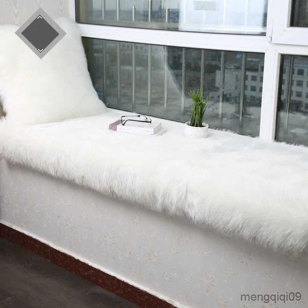 Tapis blanc tapis fourrure douce pour salon tapis en peluche chambre Imitation laine moelleux tapis de sol chevet décor à la maison tapis R231115