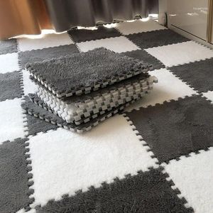 Tapijten 10/5 stks DIY Noordse vloermat splitsen tapijt pluche fluwelen slaapkamerkamers kinderen meisjes roze puzzelmatten