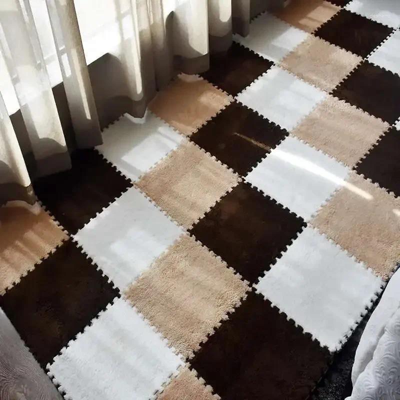 Carpets 10 Pcs Plush Puzzle Foam Floor Mat Splicing Carpet Anti-fall Bedside 11.81'' X 0.4''