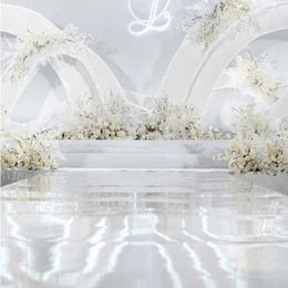 Alfombras 10M / 32.8ft PET White Aisle Runner Gold Wedding Mirror Alfombra Alfombra Silver Runnt Etapa DIY Iglesia Banquete Fiesta Telón de fondo Decoración