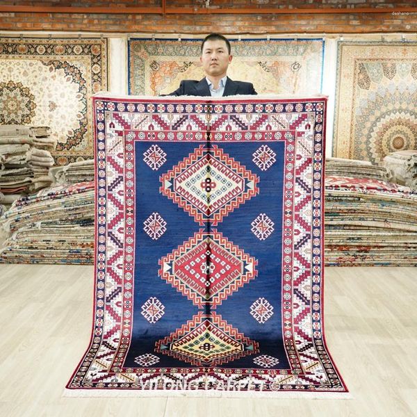 Alfombras 122x183cm Area de seda tejida a mano alfombra de área tribal de la sala de estar de color azul (BL109)