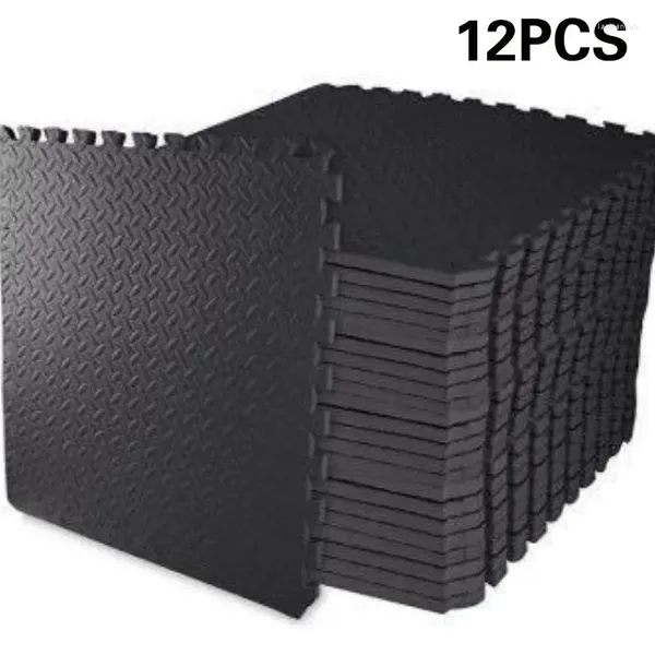 Alfombras 12pcs 30x30 cm Mats de piso de grano de hojas EVA Mat de gimnasia Mat de gimnasio Fitness sin deslizamiento Rargas de empalme en espesamiento Ejercicio familiar