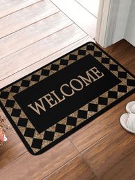 Tapis 1pc lettres de bienvenue noires tapis de cuisine paillasson d'entrée pour salon tapis maison chambre étage couloir balcon tapis antidérapant 231207