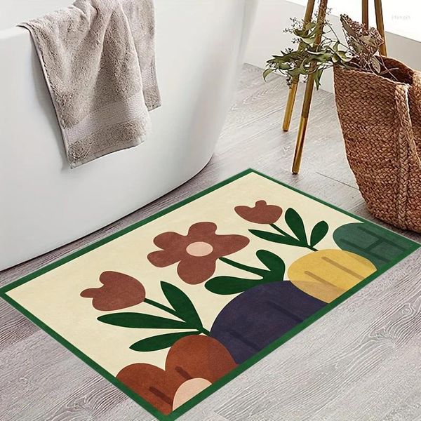 Carpets 1pc Matte Match Floral Porte Porte tapis de sol antidérapante Tapis de bain de cuisine lavable Tapis doux pour le salon Décor de chambre à coucher