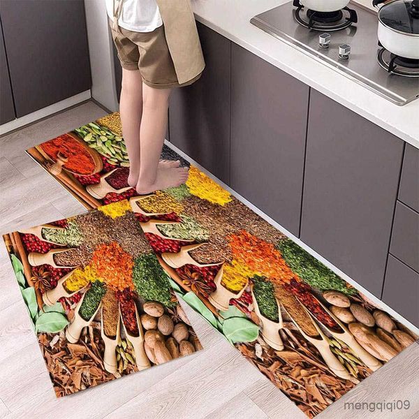 Tapis 1 PC Grains De Légumes Épices Tapis De Cuisine Rectangle Paillasson Chambre Maison Étage Décor Salon Tapis Couloir Salle De Bains Antidérapant R230801