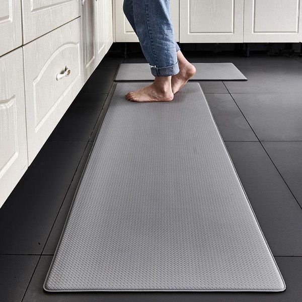 Tapis 1 pièces PVC cuisine tapis étanche à l'huile PU cuir tapis antidérapant sol pour salon chambre paillasson gris BlackCarpets