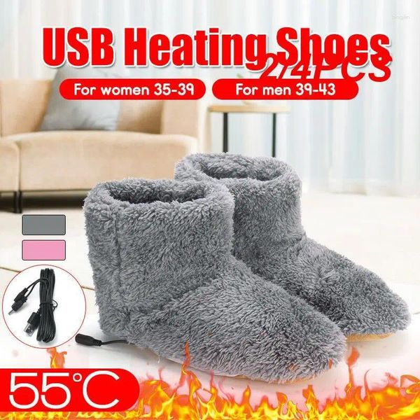 Tapis 2 / 4pcs chauffe-pied chaussures de pied hivernais en peluche chauffante pantoufles électriques chauffe