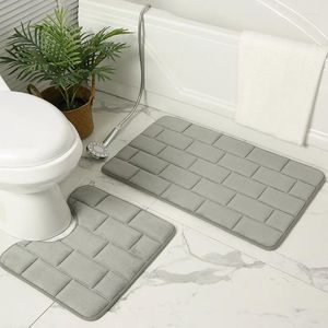 Tapijten 2 pc's koraal fleece badmat niet-slip toiletmatten set water absorberende badkamer tapijten bakstenen deur ingang vloer tapijt