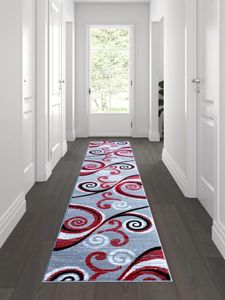 Carpets Tapis abstrait rouge 2'x11' – Tapis en oléfine avec envers en jute, décoration de chambre à coucher