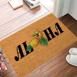 Carpets 2024 The EST Fun Pineapple Lettre de porte imprimée Mat de porte 1pc Slip Dirt Tapis pour l'entrée Couverture floue avant avec Pom Poms