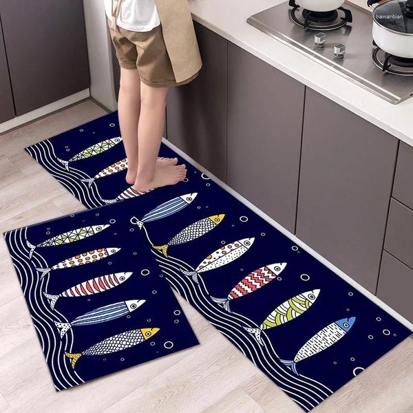 Alfombras 2pc cartas de color estampado alfombrillas de cocina de la cocina horneado dormitorio de dormitorio alfombra antideslizante alfombra