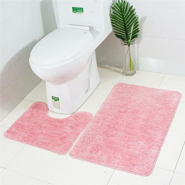 Tapis 2 pièces ensemble de tapis de salle de bain absorbant l'eau tapis antidérapants toilette tapis de bain décoration porte sol cuisine Super Fiber