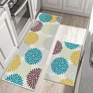 Tapis 2pcs tapis de cuisine super doux tapis de bain non glissant résistant aux tapis de fleurs faciles à nettoyer la décoration de porte de porte