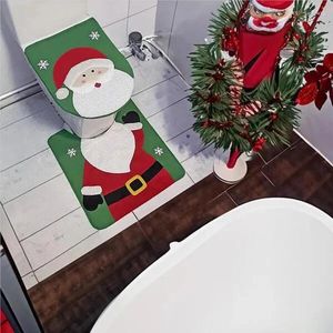 Tapijten 2 stks/set kerstdecoraties badkamerbenodigdheden cartoon sneeuwman santa eland toiletbril en tapijt ornament