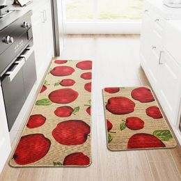 Alfombras 2 piezas de cocina resistente al patrón alfombra de granja alfombra de goma del área de manzana roja de goma para el piso lavable sin deslizamiento impermeable
