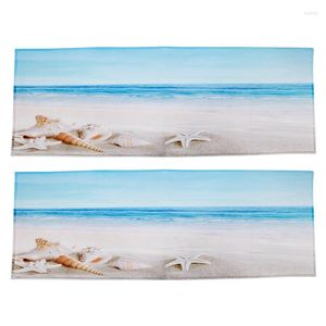 Tapis 2X Bleu Océan Étoile De Mer Conque Coquillage Vacances Plage Paysage Imprimer Polyester Caoutchouc Antidérapant Tapis De Salle De Bains Tapis 40X120cm