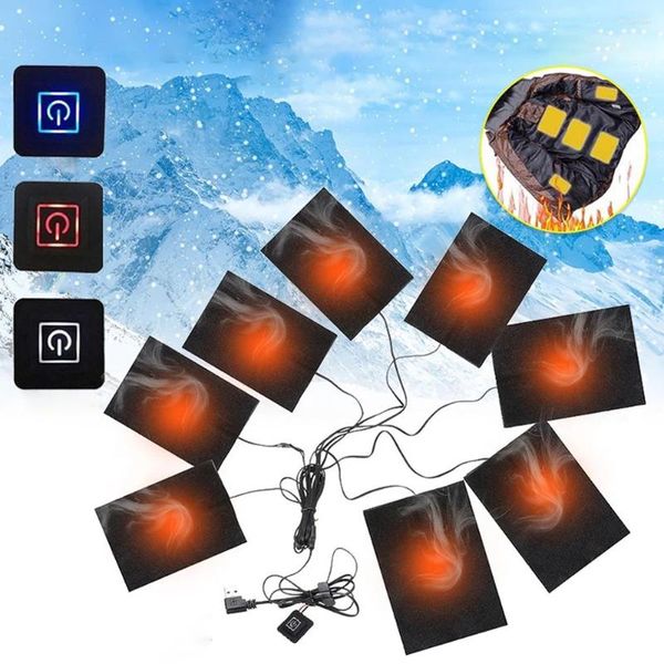 Alfombras 3 niveles Almohadilla eléctrica calentada Almohadillas térmicas USB impermeables para ropa de bricolaje Al aire libre Invierno Camping Senderismo Esquí Ciclismo