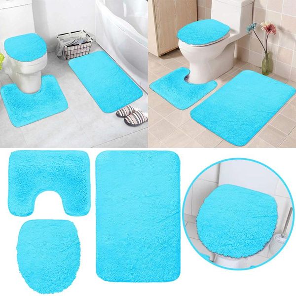 Carpets 3 pièces de salle de bain Set Set Super Soft Toilet Air Air Floor Floor Mat Nonslip Carpet Bleu