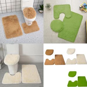 Alfombras 3 piezas inodoros de tres piezas estatín de baño absorbente de baño alfombra alfombra de baño de microfibra de color sólido