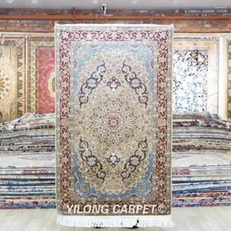 Tapijten 3'x5 'Handgemaakt traditionele Perzisch tapijt Turks Medallion Floral Silk Tapure (QZT20A)