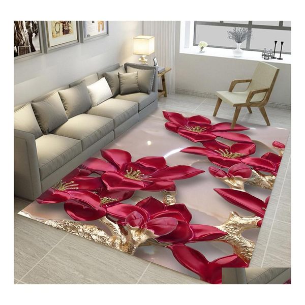 Tapis 3D 2000mm x 3000mm Tapis rectangulaires Salon Fleur de Lotus Tapis Canapé Table Basse Tapis Chambre Yoga Pad Étude Porte Goutte Delive Dhqy1