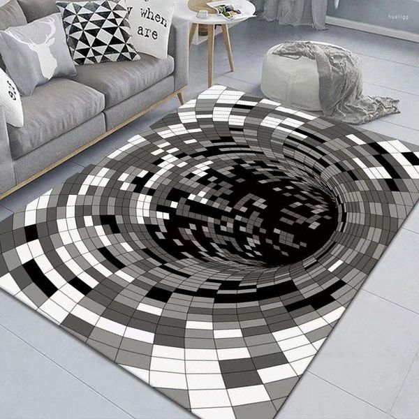 Alfombras 3D negro blanco vértigo para la decoración de la sala de estar alfombras de suelo de arte abstracto para el hogar alfombras de área grande alfombra antideslizante para puerta de entrada