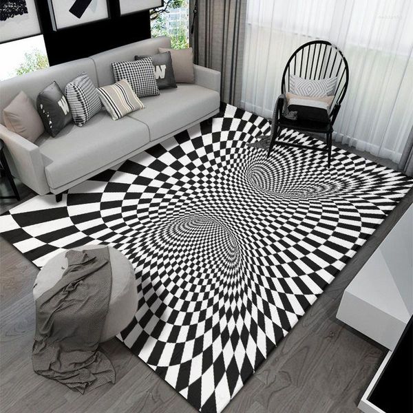 Alfombras 3d Black White Vertigo para decoración de la sala de estar Home Geometría simple Alfombra de área grande de la cama Anti-Skidd Puerta de entrada