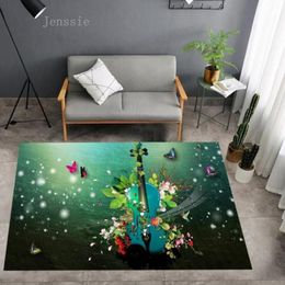 Tapis 3D Dessin animé Guitare Piano Musique Tapis Garçons Filles Chambre d'enfants Tapis d'impression romantique Chambre à côté du balcon Tapis Hall Mat293c