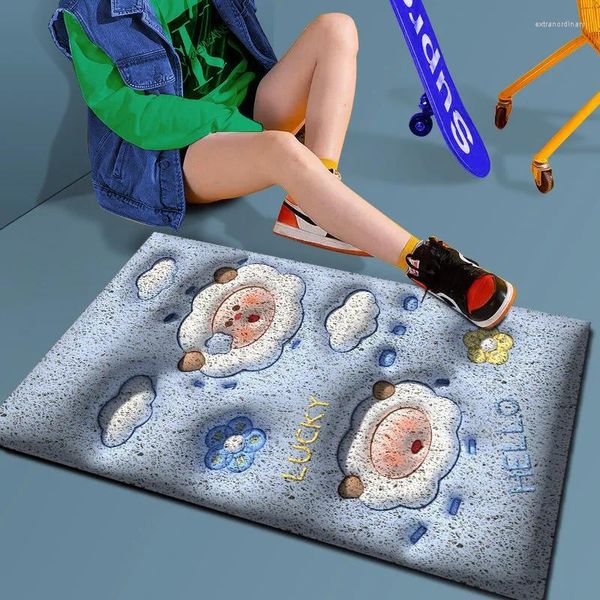 Tapis 3d dessin animé ménage en PVC Mat de sol d'anneau de fil pour la porte d'entrée