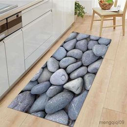 Tappeti 3D Cobblestone Stone Pattern Tappetino da cucina antiscivolo Camera da letto Soggiorno Corridoio Tappeto morbido Tappeto a strisce lunghe Decorazione domestica R230802