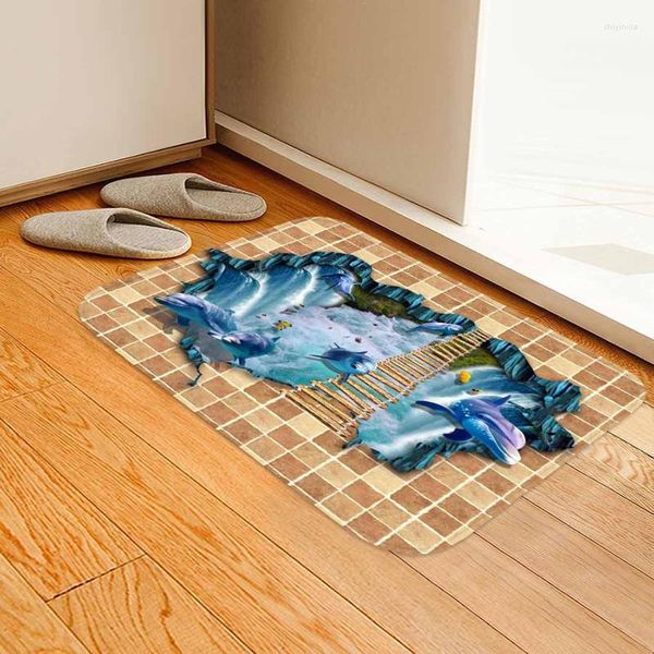 Tapis 3D Flanelle Tapis Super Doux Animal Sous-Marin Imprimé Tapis En Mousse À Mémoire Maison Salle De Bains Tapis De Toilette Cuisine Absorbant Antidérapant Paillasson