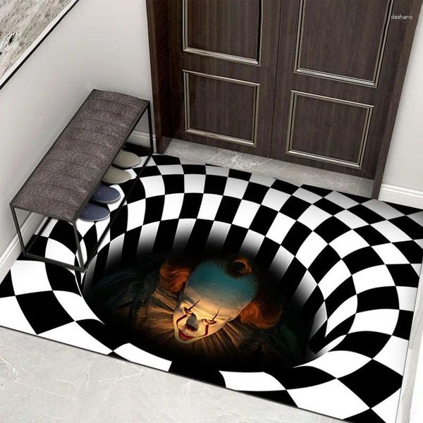 Alfombras 3d Halloween Rug poliéster trampa de payaso visión de piso de piso de terror de remolino sala de estar dormitorio decoración del hogar 2024