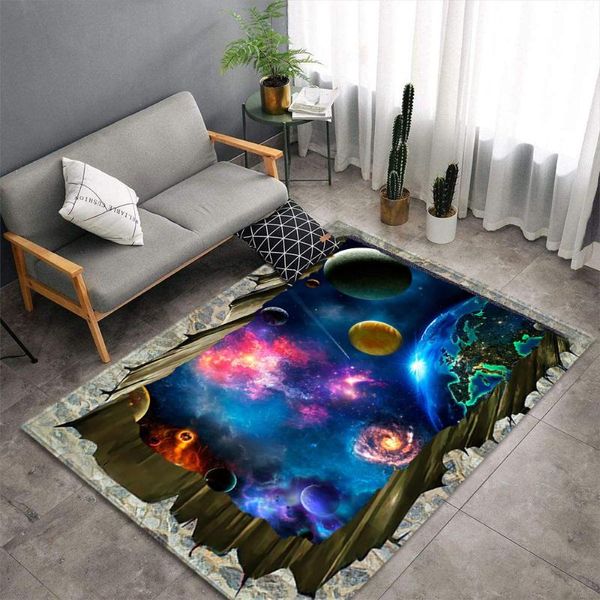 Alfombras 3D sala de estar universo nebulosas planeta alfombra para niños dormitorio franela antideslizante niños juego suelo cocina alfombras