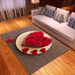 Tapijten 3D Love Patroon Gedrukt Wedding Party Area Tapje Valentijnsdag Home Decor Tapijt Soft Flanel Ballway Antiskid Floor Mat