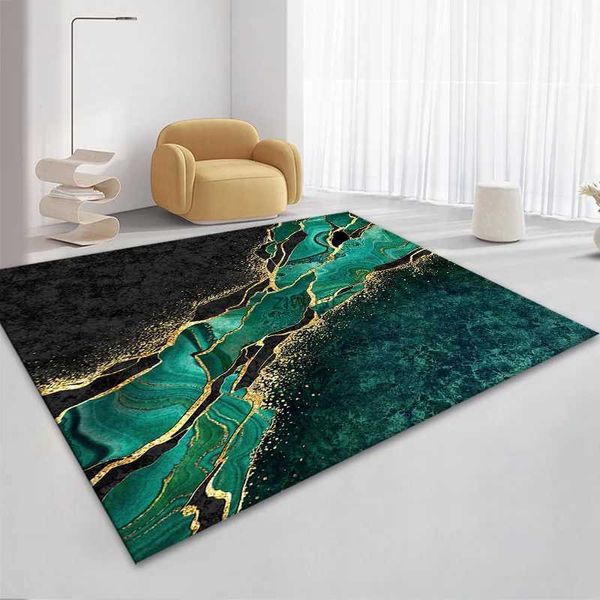 Tapis 3D Nordic Black Golden Marble Tapis Tapis géométrique coloré pour salon Chambre Canapé Paillasson Tapis de sol antidérapant