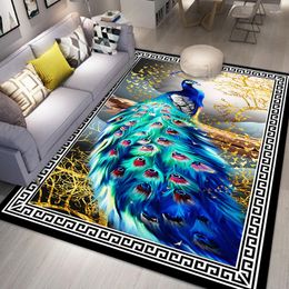 Tapijten 3D Peacock Printing Tapijt Woonkamer Sustafel Vloeg Mat Slaapkamer Bedroom Beval Corridor Anti-Fouling Decoratief