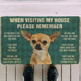 Tapis 3D N'oubliez pas les règles de la maison des chiens Chihuahua, paillasson personnalisé, tapis de sol antidérapant, décoration de porche