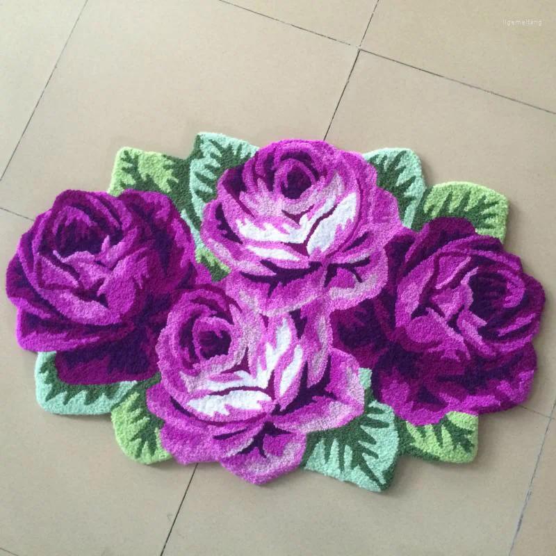 Mattor 3D Rose Flower Rug Home Decor Floor Mat Art Floral Carpet Anti-halk Plush Bedroom vardagsrummet Bedside Dörormat 110x70