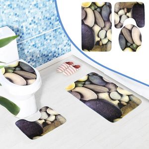 Alfombras estampado de piedra 3d alfombra alfombra no slip baño lavable lavable de franela alfombra de baño de piso 3pc un tiro de manta neutro