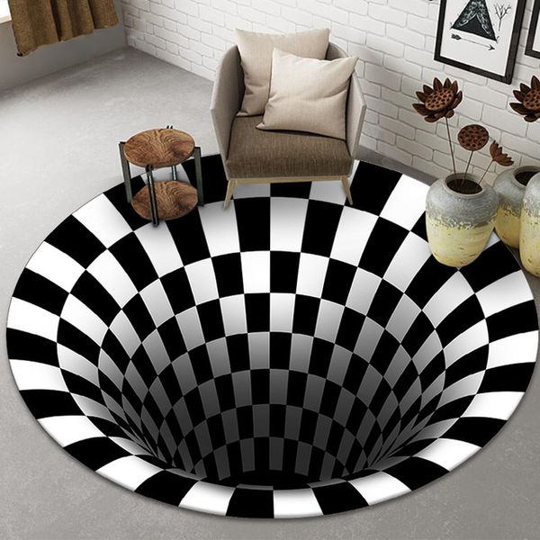 Tapis 3D Vision Tapis Illusion Circulaire Salon Paillasson Table Basse Canapé Couverture Trois Dimensions Rondes et Ovales 6 Couleurs