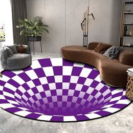 Tapis 3D Vortex Illusion tapis ronds pour la décoration de salon noir blanc grille tapis grand tapis chambre entrée porte tapis W0413