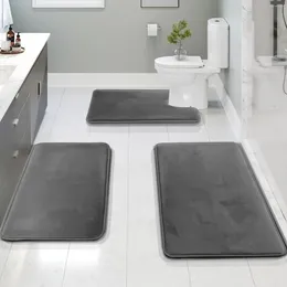 Tapijten 3 st Velvet badset super zachte niet-slip comfortabele matten tapijt voor badkamer absorberende wasbare wastafel toiletbodemmat