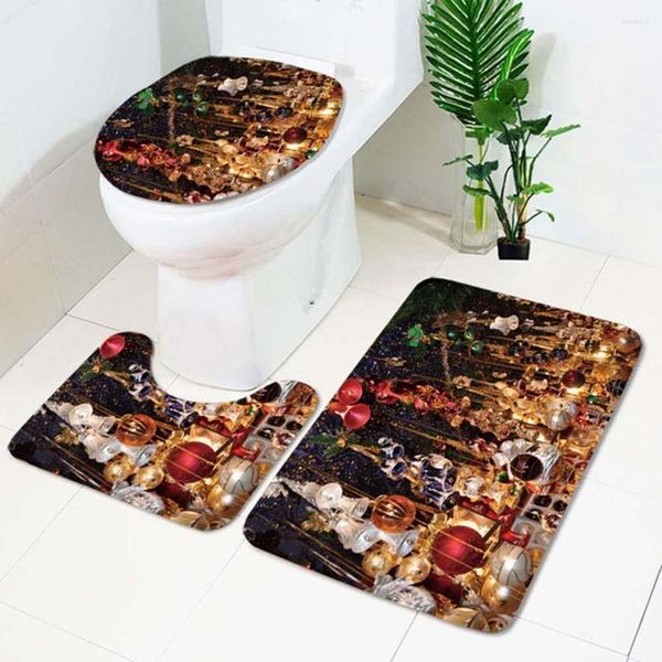 Tapis 3 pièces ensemble mignon noël housse de siège de toilette père noël tapis de salle de bain fournitures de noël pour la décoration de l'année à la maison