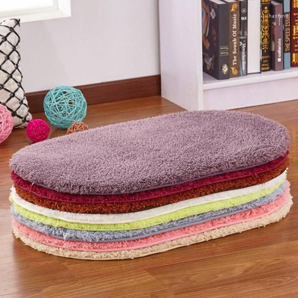 Tapis 40x60cm Mode Tapis Ovale Polyester En Peluche Anti-Slip Pad Doux Sol Canapé Tapis Pour Salle De Bains Cuisine Salon LXY9 DE1