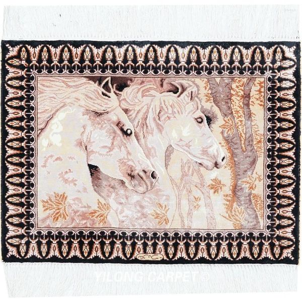 Carpets 46x61cm Horse Match Hand Notted Silk Tapond Tapestry Carpet (YWX091A)