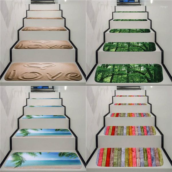Tapis 5 pièces marches d'escalier antidérapantes lavables tapis de marche tapis anti-saleté en caoutchouc support sol décor à la maison
